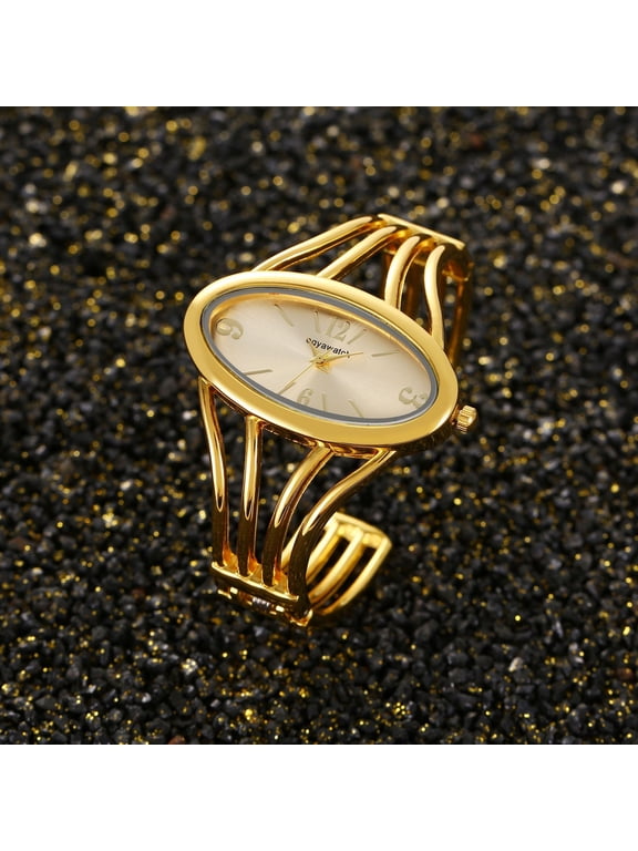 Women’s Oval Dial Bracelet Watch, Fashion Alloy Bangle Wristwatch for Women in Gold & Silver Colors, Elegant Casual Quartz Cuff Watch, Stylish Oval Face Ladies Watch for Daily Wear, Gifts & Parties