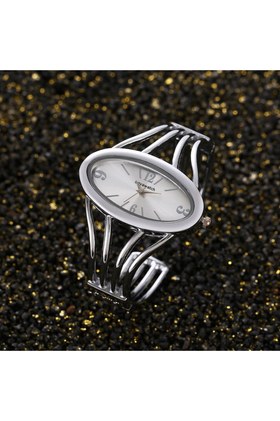 Women’s Oval Dial Bracelet Watch, Fashion Alloy Bangle Wristwatch for Women in Gold & Silver Colors, Elegant Casual Quartz Cuff Watch, Stylish Oval Face Ladies Watch for Daily Wear, Gifts & Parties