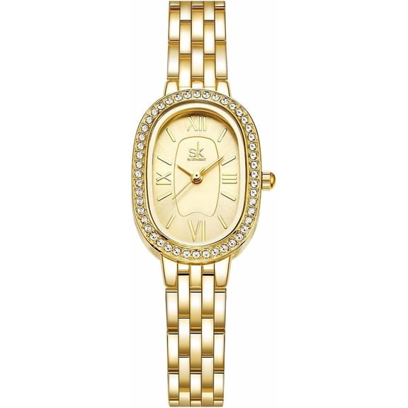 Women’s Oval-Shaped Crystal-Accented Solid Alloy Steel Bracelet Watch