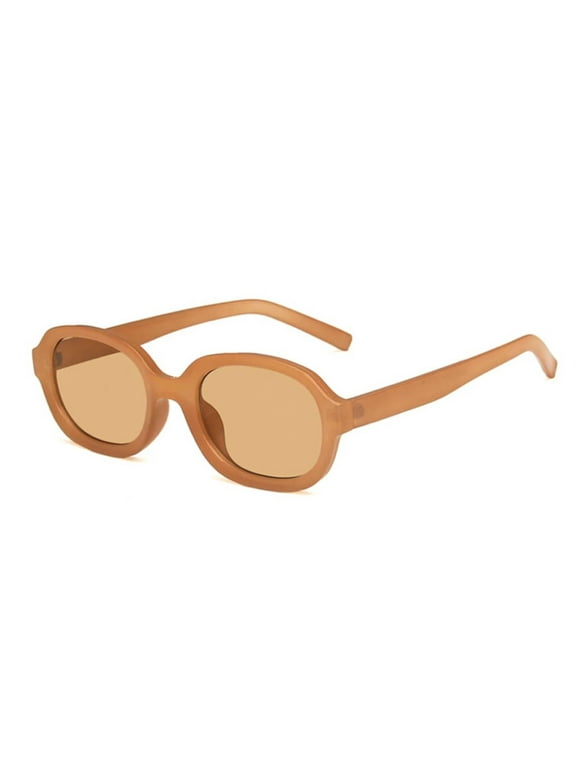 Women’s  Oval Sunglasses Small Frame Sun  Female Candy Brown Orange Tan Hip-Hop Trendy Y2K Glasses