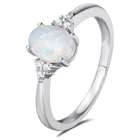 Women’s Oval White Fire Opal Alloy Ring | Gemstone Statement Jewelry (Sizes 5-11)