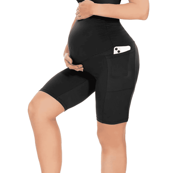 Cuifonique Women's Over Belly Maternity Shorts - High Waisted Yoga Lounge with Pocket(L, Black)