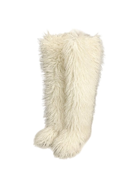Women's Over Knee Faux Furs Snow Boot Soft Fleece Furry Plush Warm Tall Thigh High Boot Cold Weather Fuzzy Shoes