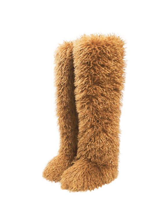 Women's Over Knee Faux Furs Snow Boot Soft Fleece Furry Plush Warm Tall Thigh High Boot Cold Weather Fuzzy Shoes