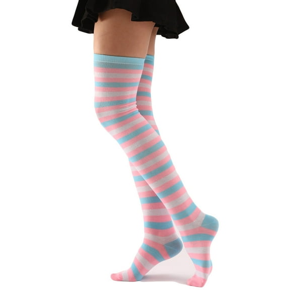 Women's Over Knee High Socks,Fashion Colorful Striped Stockings Cosplay Thigh High Socks Long Boot Stockings Gifts