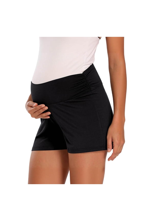 Women's Over The Belly Maternity Yoga Shorts Stretch High Waist Workout Active Shorts for Pregnancy & Postpartum