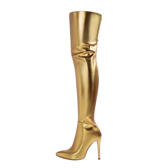 Xiaoxatg Women's Over-The-Knee Boots Fashion Pointed Toe High Heel Design with Back Zipper Ideal for Casual Outings Parties and Date Nights 9 Gold