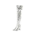 thumbnail image 1 of Women's Over The Knee Boots Pointed Toe Chunky Heel Thigh High Boots Block Heel Party Dress Boots Elegant Fashion Winter Shoes Silver 44, 1 of 5