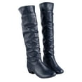 thumbnail image 1 of Women's Over The Knee Boots Slouchy PU Leather Block Heel Knee High Boots Round Toe Pull On Winter Boots Warm Comfortable Shoes Black 36, 1 of 7