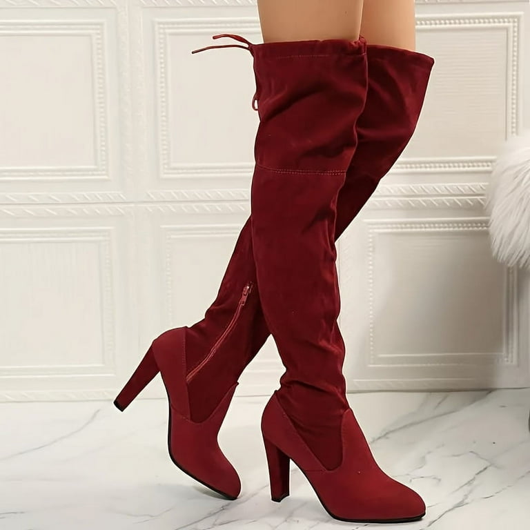 Women s Over The Knee Boots Solid Color Block Heeled Side Zipper Long Boots Comfortable Party Dress High Heeled Boots Walmart