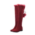 thumbnail image 1 of Women's Over The Knee Boots Suede Fuzzy Fleece Lined Wedge Heel Winter Boots Warm Plush Lining Buckle Buckle Pull on Boots Red 37, 1 of 4