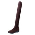thumbnail image 1 of Women's Over The Knee Boots Winter Warm Knitted Suede Thigh High Boots Chunky Heel Flat Boots Shoes Outdoor Ankle Boots Brown 37, 1 of 5