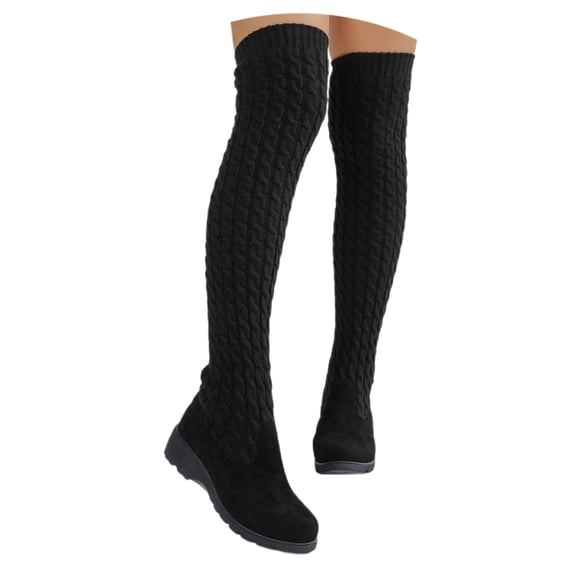 Women's Over The Knee High Low Heel Riding Boots Socks Wide Calf Thigh High Knee High Pull On Winter Boots