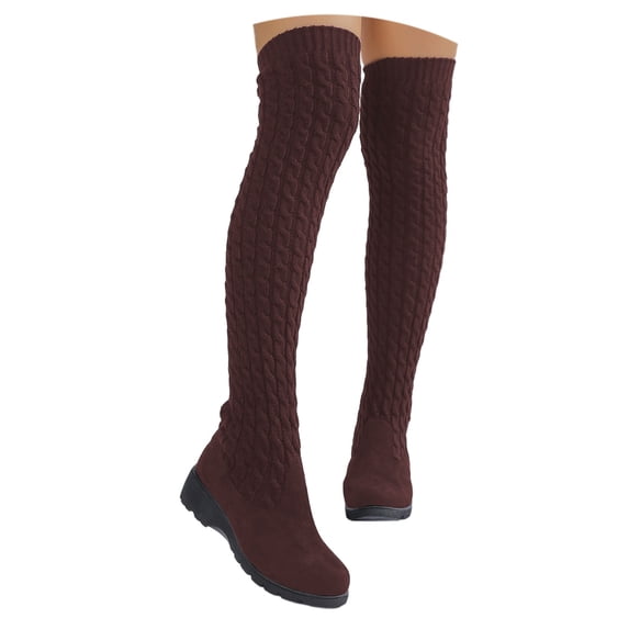 Women's Over The Knee High Low Heel Riding Boots Socks Wide Calf Thigh High Knee High Pull On Winter Boots