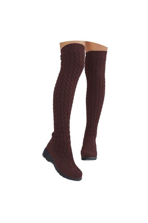 Women's Over The Knee High Low Heel Riding Boots Socks Wide Calf Thigh High Knee High Pull On Winter Boots