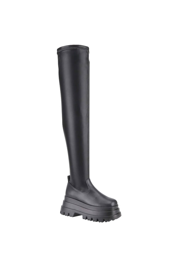 Women's Over The Knee Platform Boots Chunky Lug Sole Stretch Thigh High Boots