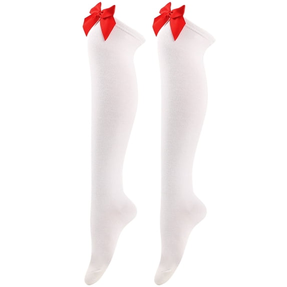 Women's Over The Knee Socks with Bow Trim Plain Tall Knit Socks Stretchy Fit Cute Daily Socks