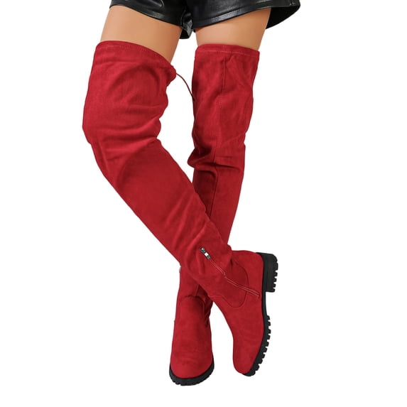 Women's Over The Knee Thigh High Chunky Heel Boots Suede Long Stretch Sexy Fall Boots Side Zipper Knee Boots