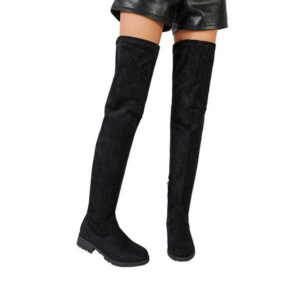 Women's Over The Knee Thigh High Chunky Heel Boots Suede Long Stretch Sexy Fall Boots Side Zipper Knee Boots
