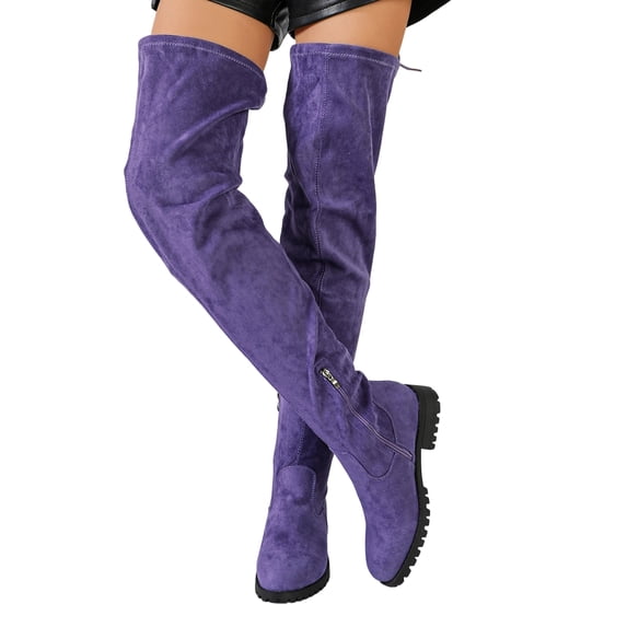 Women's Over The Knee Thigh High Chunky Heel Boots Suede Long Stretch Sexy Fall Boots Side Zipper Knee Boots