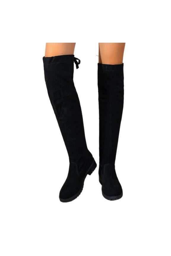 Women's Over-the-Knee Stretch Boots, Faux Suede Thigh-High Flat Heel Boots