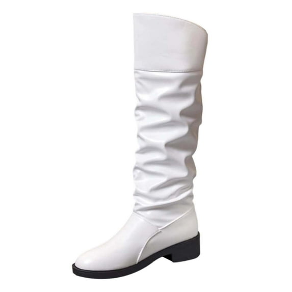 Women's Over-the-knee Boots Quilted Stiches High-Low Shaft Low Heels Adult