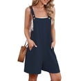 thumbnail image 1 of Chiclily Women's Casual Overalls Shorts, Loose Button Adjustable Straps Jumpsuits with Pockets, Navy Blue Summer Boho Wide Leg RompersSize 2XL, 1 of 7