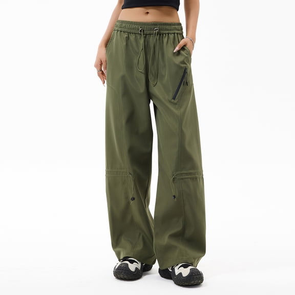Women's Overalls Casual Pants, Lightweight Multi-Pocket Straight Leg Trousers with Drawstring, Workwear Style Pants for Outdoor and Utility Use,Army Green,M