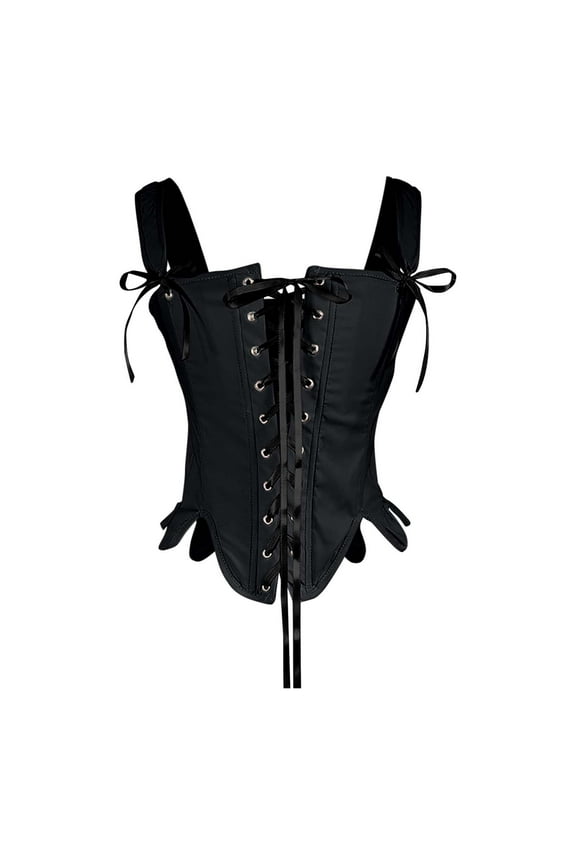 Women's Overbust Corset Tops Lace Up with Bow Tie Shoulders Going Out Body Suit Shapewear Black S