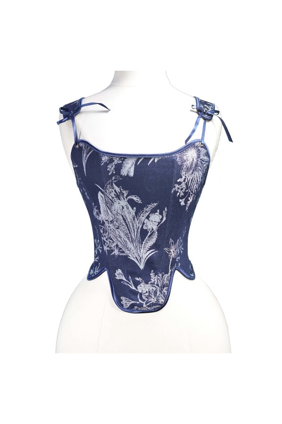 Women's Overbust Corset Tops Renaissance Floral Embroidery Adjustable Bow Tie Straps Body Suit Shapewear for Going Out Multicolor XL