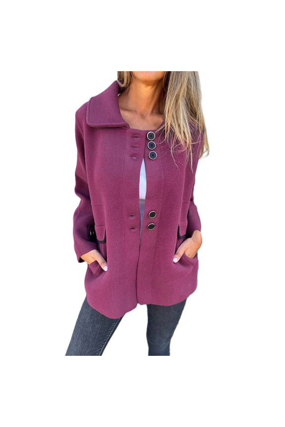 Women's Overcoat Loose Button Down Outerwear Coat Casual Long-Sleeve Jacket for Fall and Winter Purple 2XL