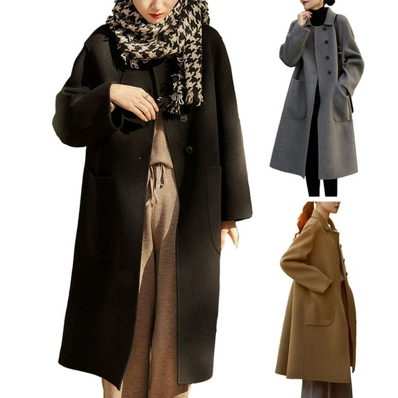 Women's Overcoat Single-breasted Long Sleeve Coat Mid Length Fall Winter Overcoat for Lady Office Work