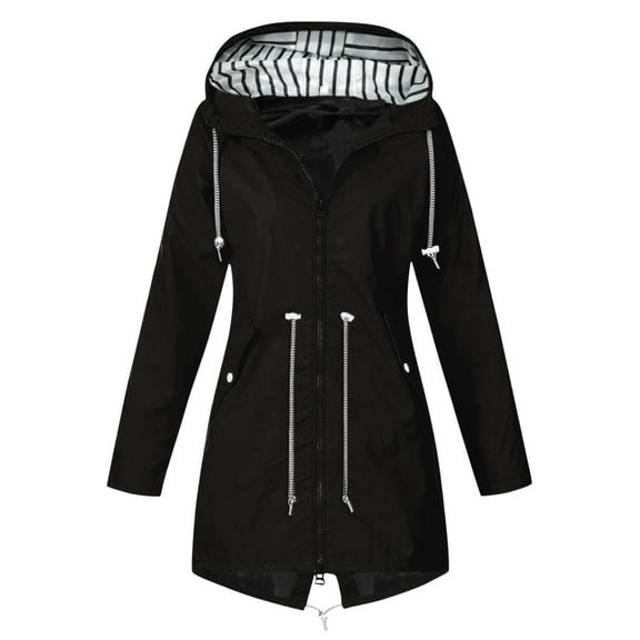 Women's Overcoat with Striped and Adjustable Hood for Winter Warmth and Versatile Outerwear