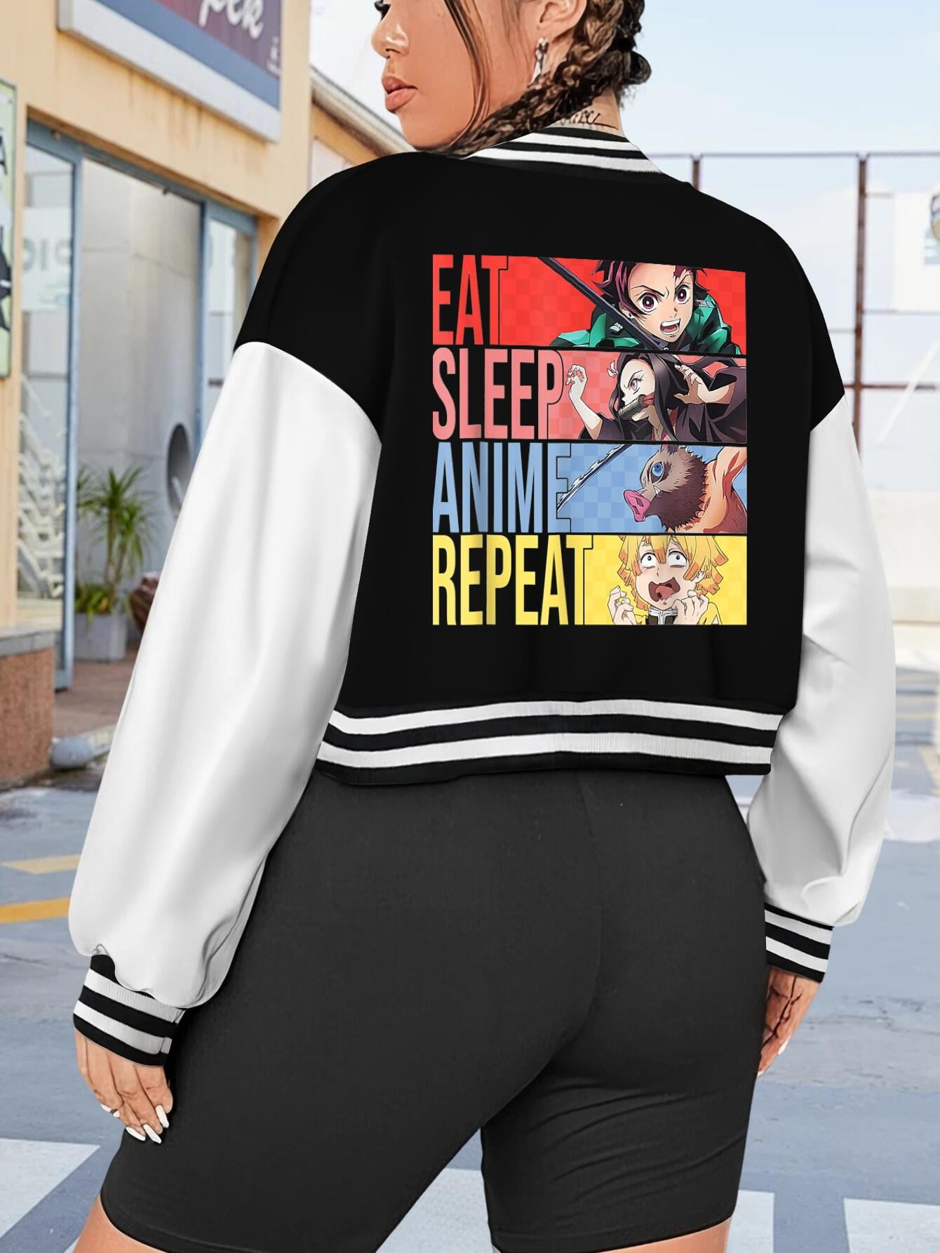 Women's Oversize Anime Baseball Jacket Slayer Demon Graphic Hoodie