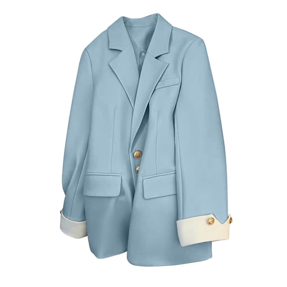 Women's Oversize Blazer Lapel Neck Loose Fit Button Down Casual Boyfriend Jackets Color Block Long Sleeve Clothes
