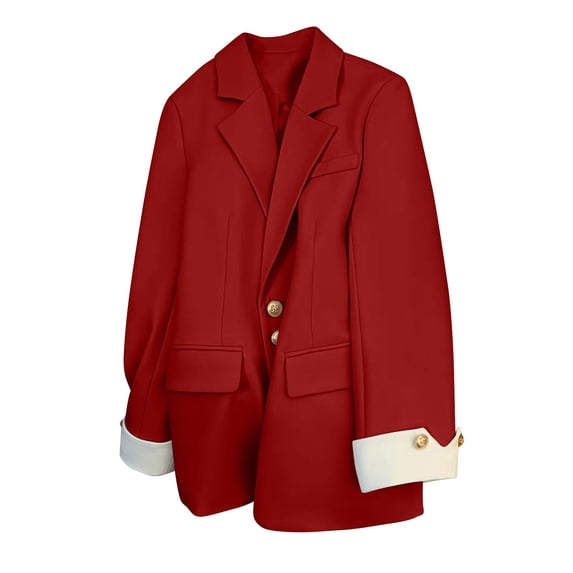 Women's Oversize Blazer Lapel Neck Loose Fit Button Down Casual Boyfriend Jackets Color Block Long Sleeve Clothes