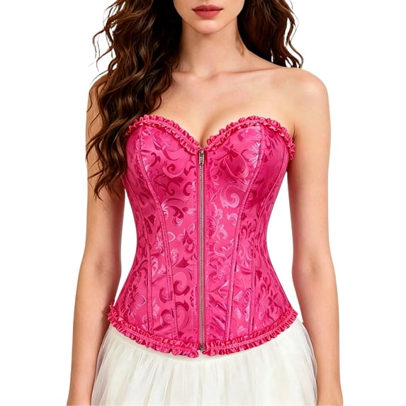 Women's Oversize Bustier Corset Tops,Non Slip,Lace Up,Front Zipper,Strapless Underbust Bustier Top for All Day Wear