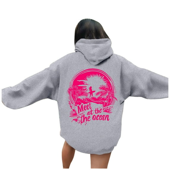 Women's Oversize Casual Long Sleeve Hoodies Hawaiian Print Hooded Sweatshirts Lightweight Pullover Tops with Kangaroo Pocket