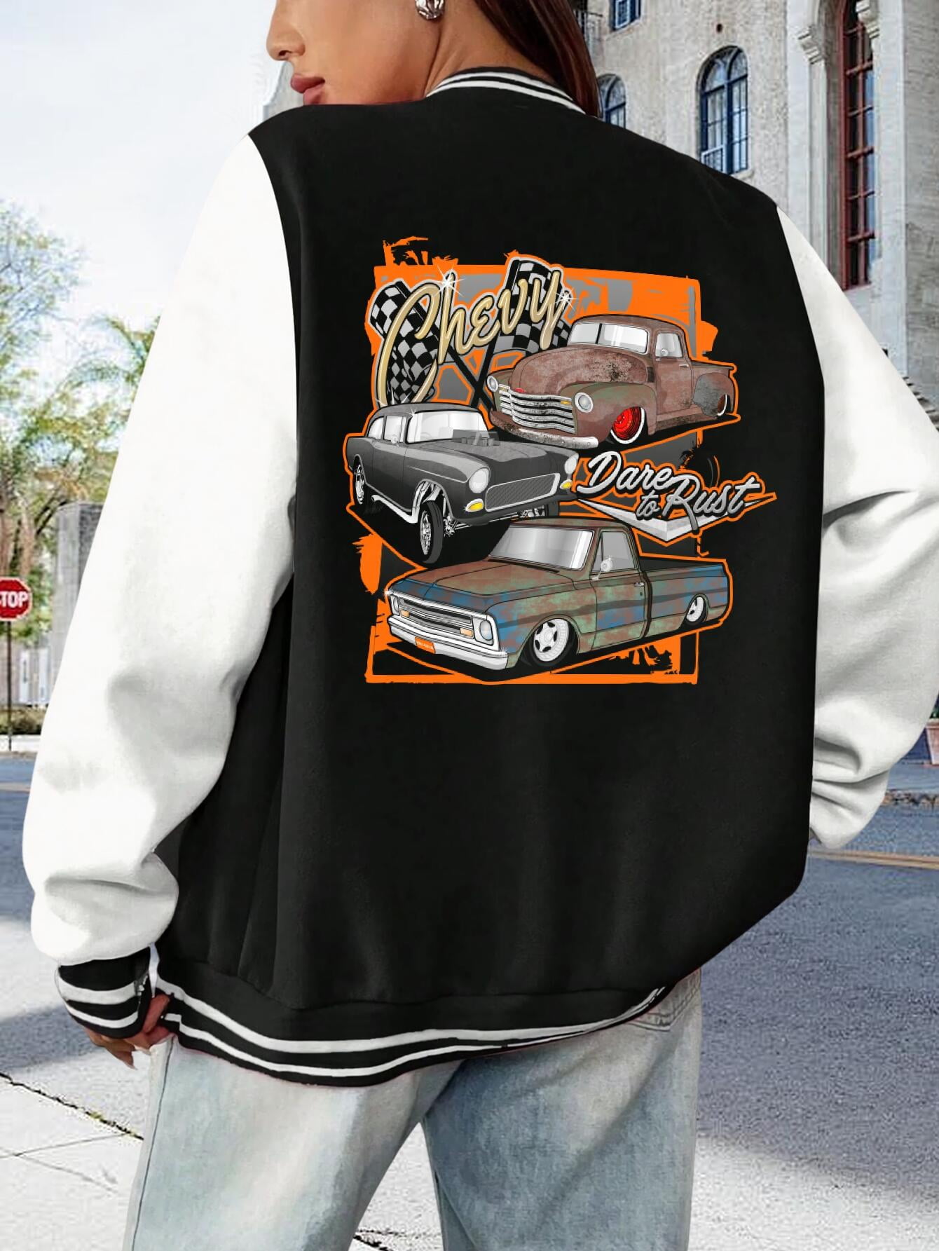 Women's Oversize Chevy Bel Air Baseball Jacket Hoodie Bomber