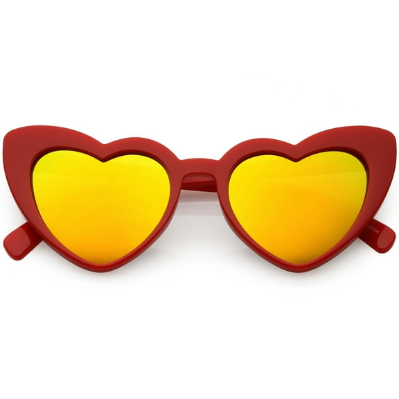 Women's Oversize Chunky Heart Sunglasses Colored Mirror Lens 51mm (Red / Orange Mirror)