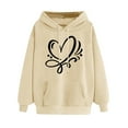 thumbnail image 1 of Women's Oversize Hoodies Comfy Long Sleeve Heart Graphic Print Pullover Sweatshirts Classic-Fitted Tops with Pocket(Beige,L), 1 of 4
