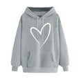 thumbnail image 1 of Women's Oversize Hoodies Comfy Long Sleeve Heart Graphic Print Pullover Sweatshirts Classic-Fitted Tops with Pocket(Gray,XXXL), 1 of 1