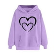 thumbnail image 1 of Women's Oversize Hoodies Comfy Long Sleeve Heart Graphic Print Pullover Sweatshirts Classic-Fitted Tops with Pocket(Purple,M), 1 of 4