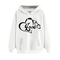 thumbnail image 1 of Women's Oversize Hoodies Comfy Long Sleeve Heart Graphic Print Pullover Sweatshirts Classic-Fitted Tops with Pocket(White,M), 1 of 4