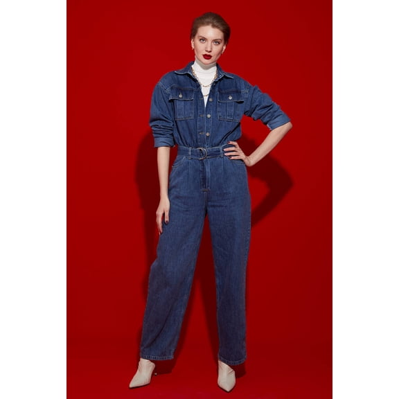 Women's Oversize Jean Jumpsuit Dark Blue