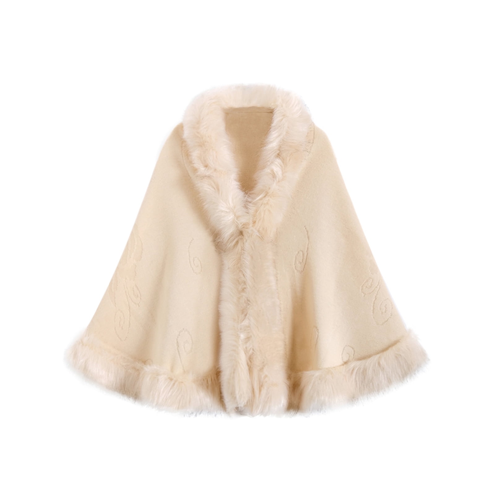 Knitted cape poncho with warm furry collar for women Faux Fur Collar Cableknit Poncho | Talbots main image 3