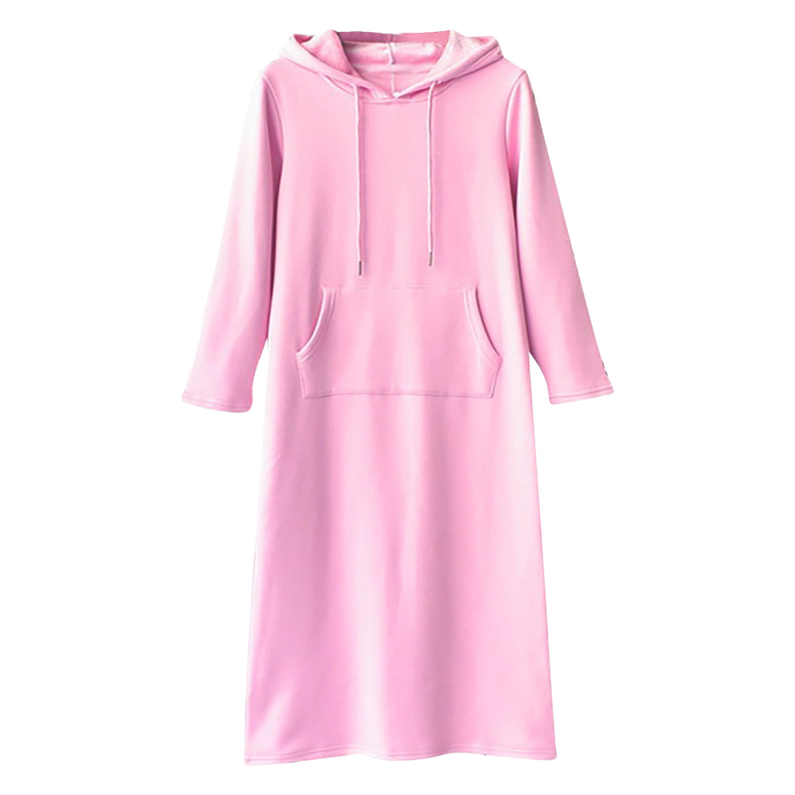Women's Oversize Long Hoodie Dress with Pocket Full Sleeve Thick Plus ...