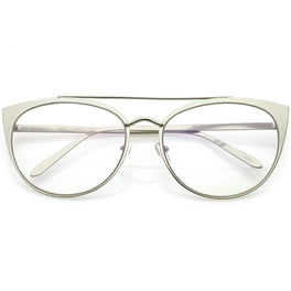 Women's Oversize Metal Cat Eye Glasses Slim Arms Flat Lens