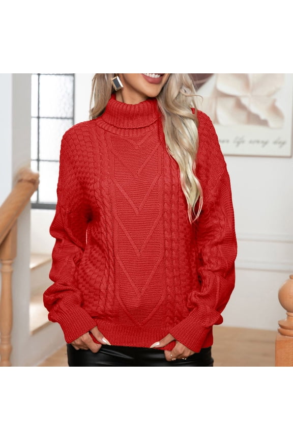 Women's Oversize Pullover Sweater High Neck Loose Fit Knitted Long Sleeve Comfort Top