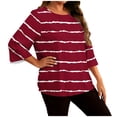 thumbnail image 1 of Women’s Oversize Stripe T-Shirt Summer Capris Sleeve Round Neck Loose Comfy Casual Outfit,Red,XXL, 1 of 6